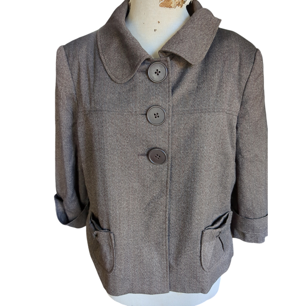 Size 16 Larry Levine plus size brown stretch women's jacket blazer #22